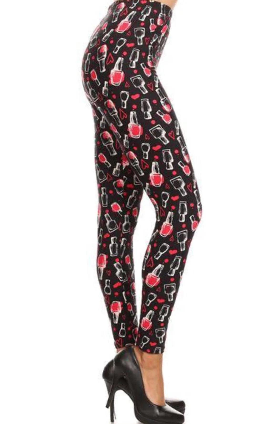 Womens Nail Polish Heart Leggings Soft Yoga Pants Black/Red Sizes 0-18