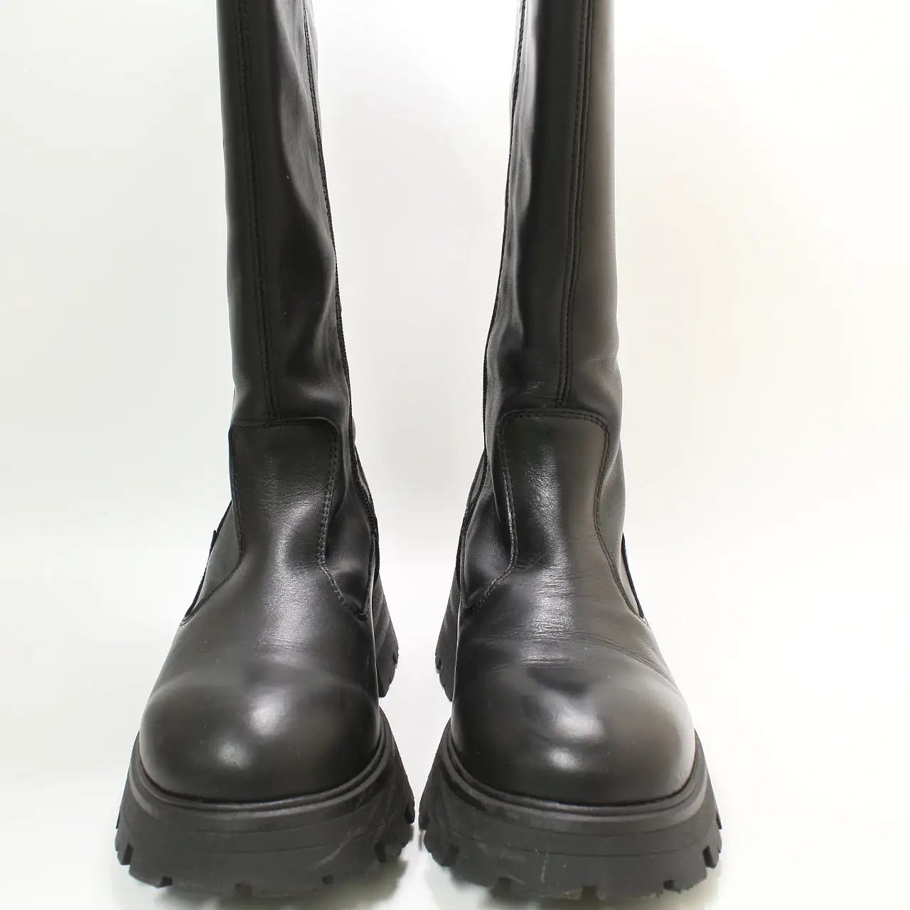 Womens Office Kaci Flared Heel Knee Boots Black Leather Uk Size 7