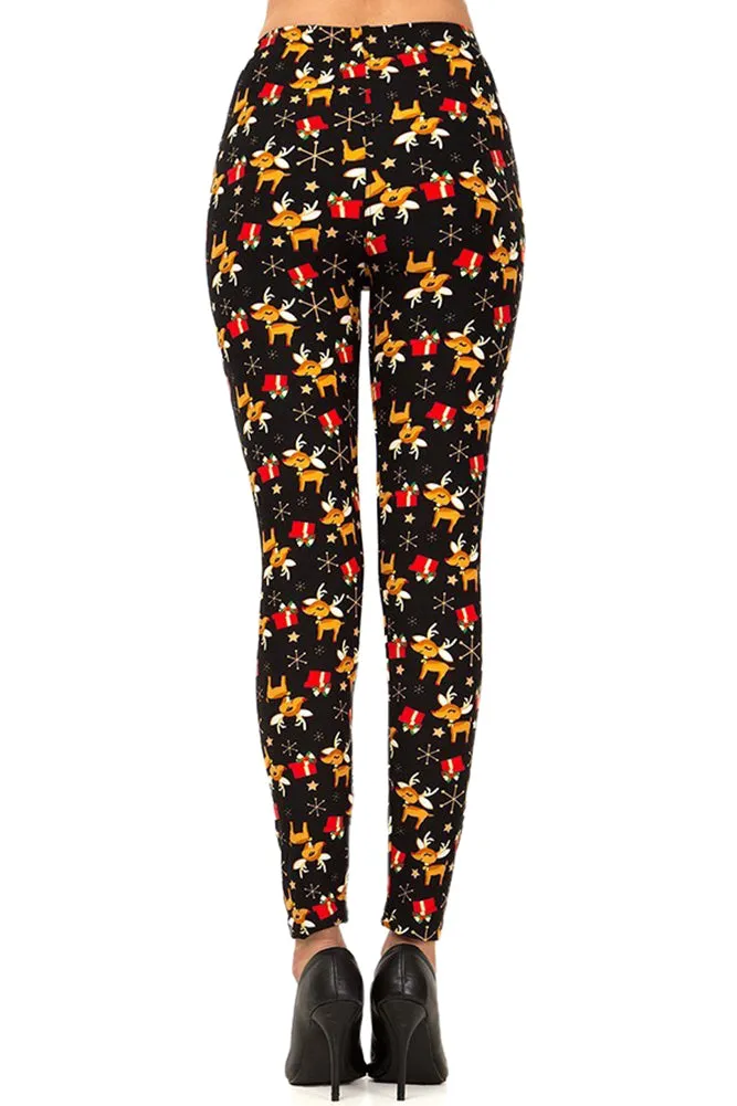 Women's Plus Christmas Cute Reindeer Snowflake Pattern Printed Leggings