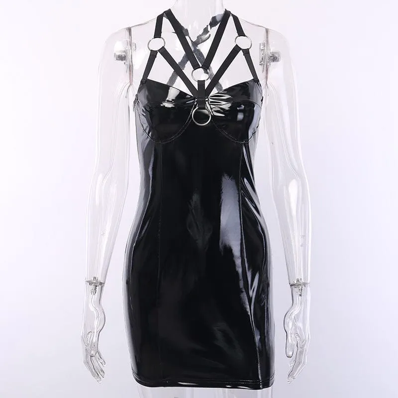 Women's Punk Cross Patent Leather Slip Dress