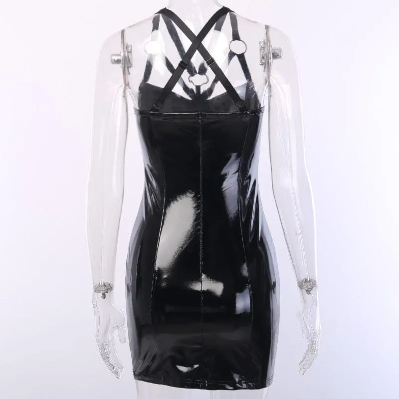 Women's Punk Cross Patent Leather Slip Dress