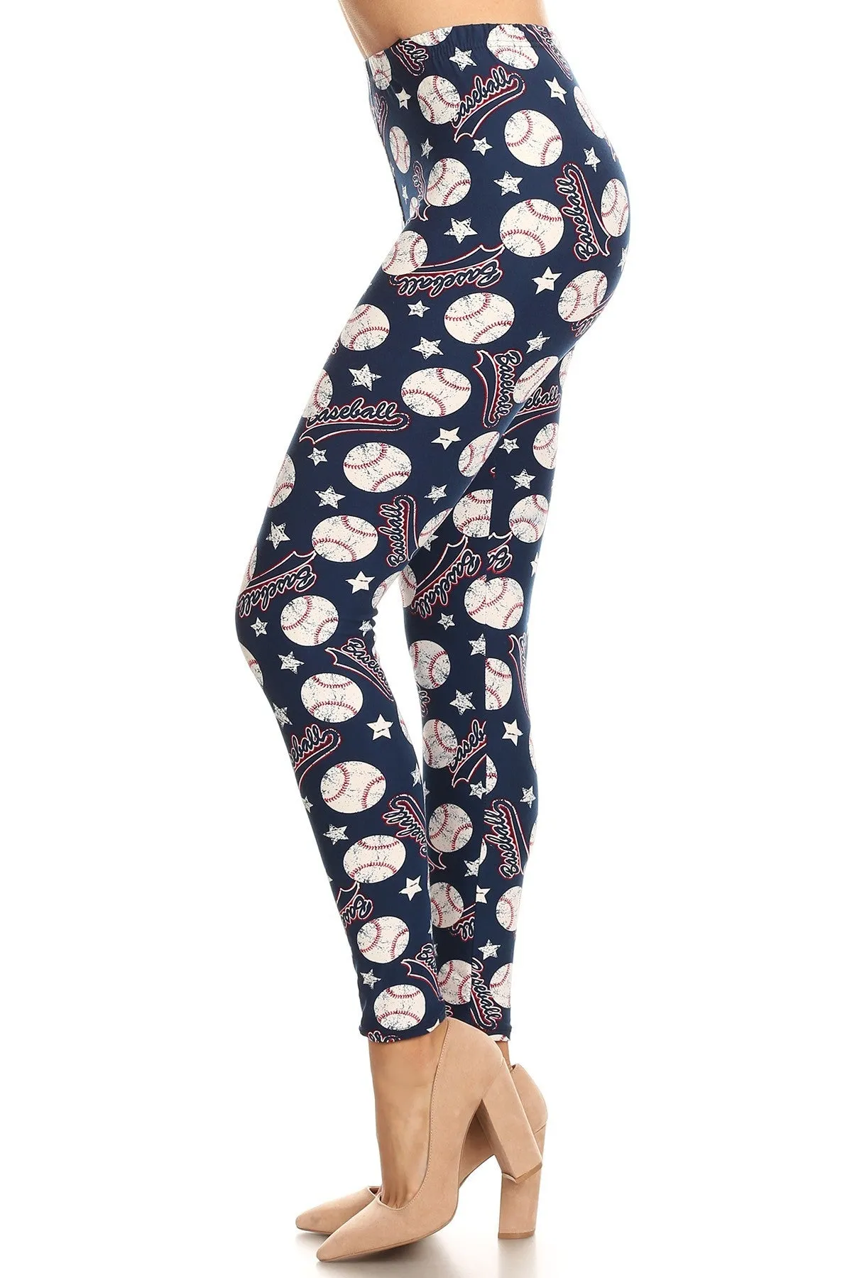 Women's Regular Baseball Ball Logo Pattern Printed Leggings