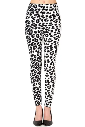 Women's Regular B&W Leopard Animal Skin Pattern Printed Leggings