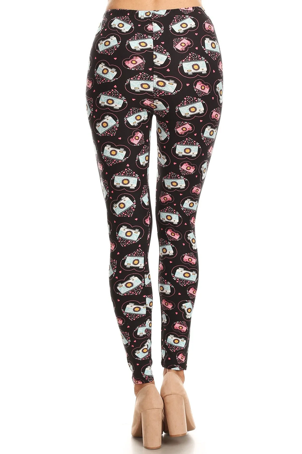 Women's Regular Camera with Hearts Pattern Printed Leggings