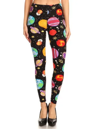 Women's Regular Colorful Planets Pattern Printed Leggings