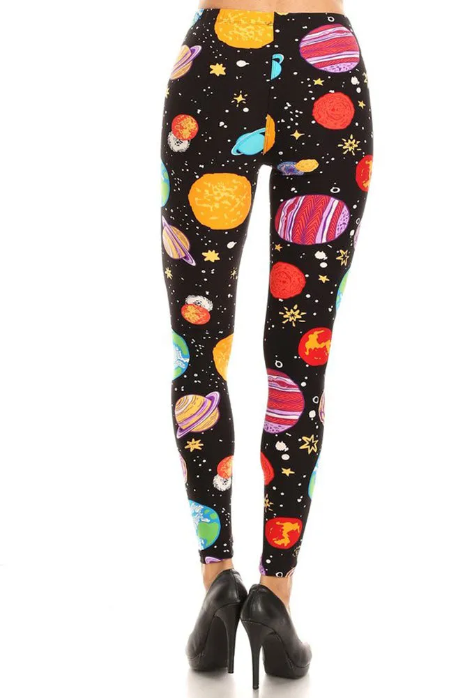 Women's Regular Colorful Planets Pattern Printed Leggings