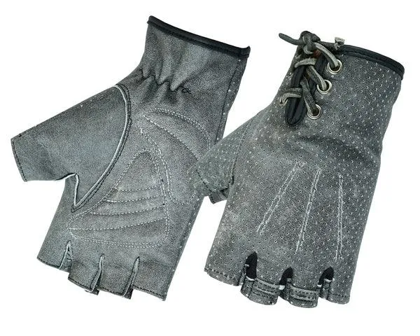 Women's Washed Out Gray Perforated Fingerless Gloves