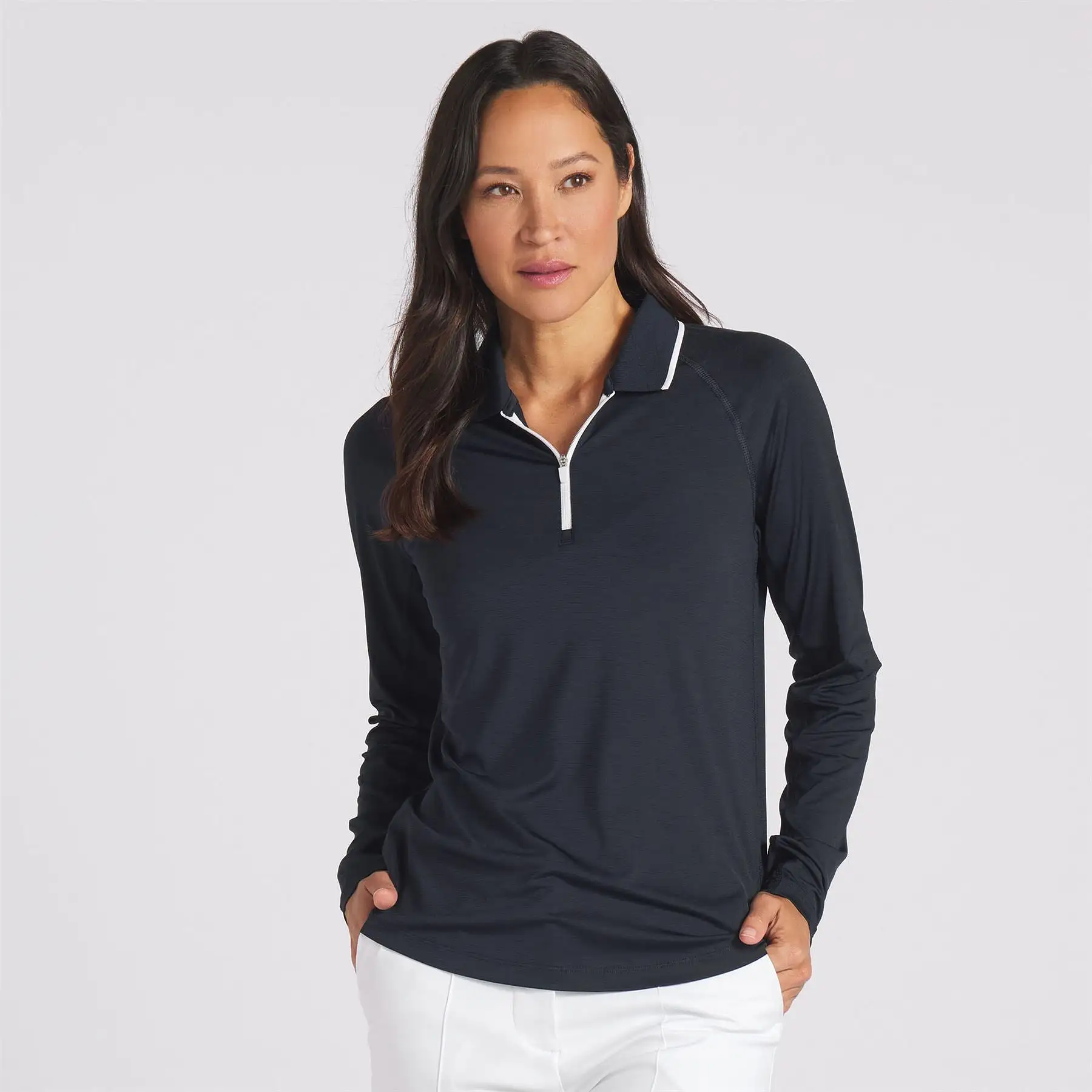 Womens You-V Long Sleeve Quarter Zip Polo Navy - SS24