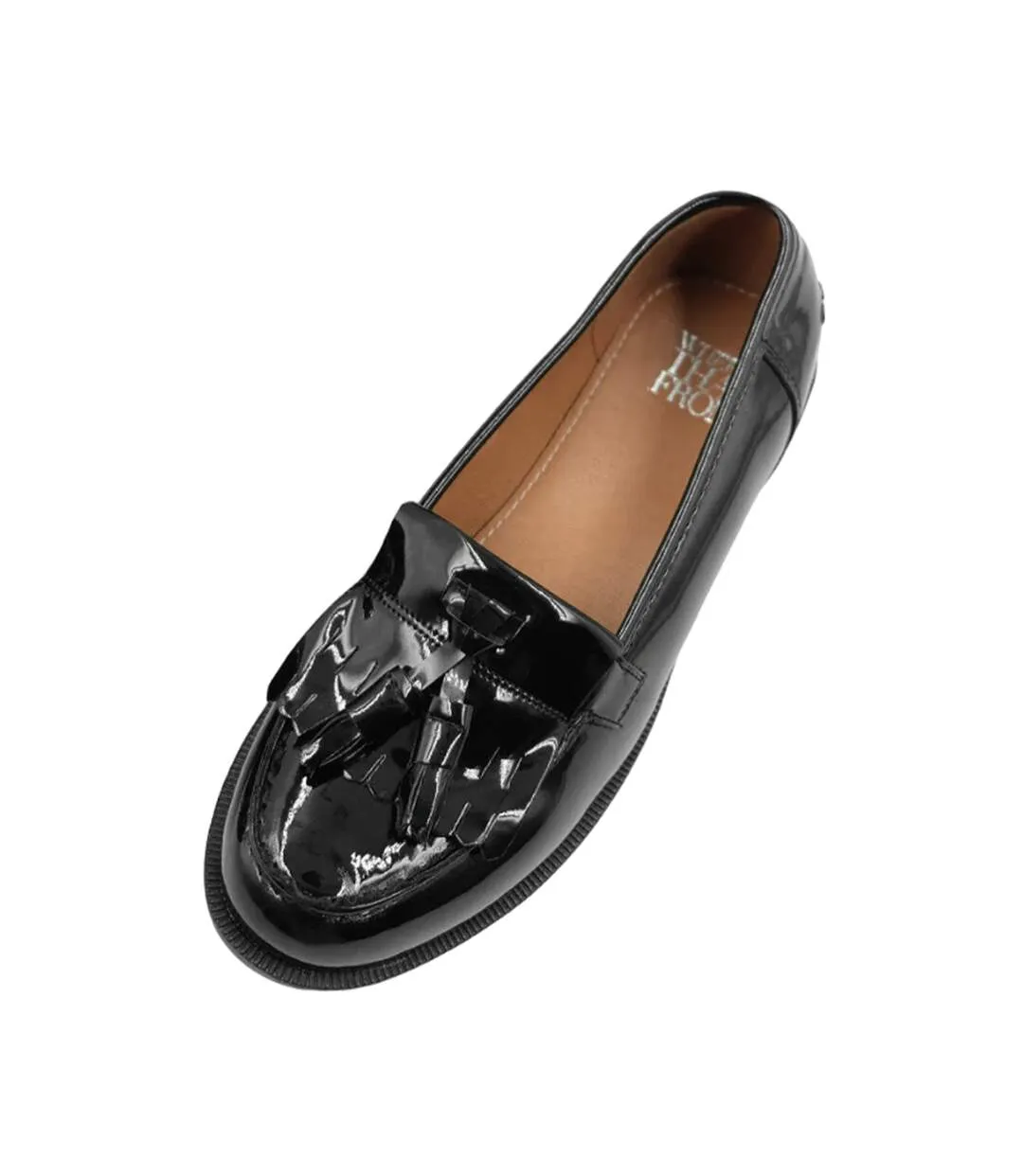 Womens/ladies imogen tassel patent leather slip-on flatform loafers black Where´s That From