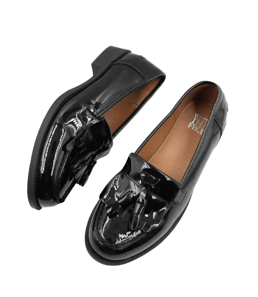 Womens/ladies imogen tassel patent leather slip-on flatform loafers black Where´s That From