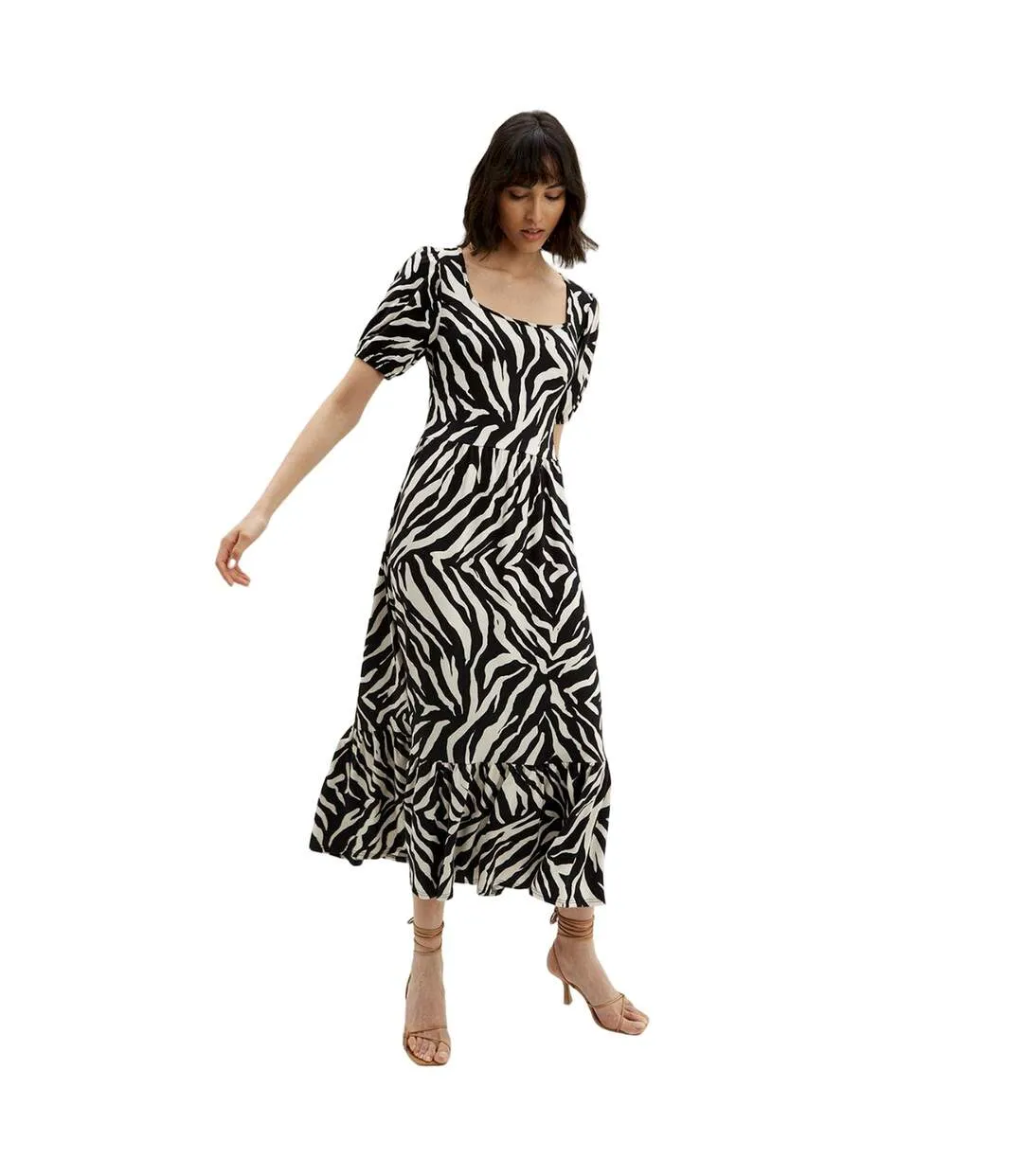 Womens/ladies zebra print tie back petite relaxed midi dress black/white Dorothy Perkins