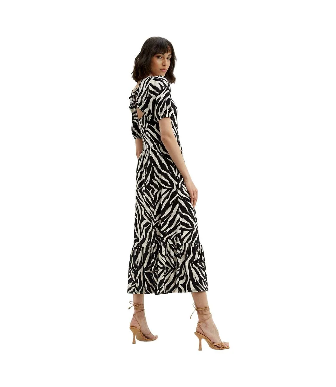 Womens/ladies zebra print tie back petite relaxed midi dress black/white Dorothy Perkins