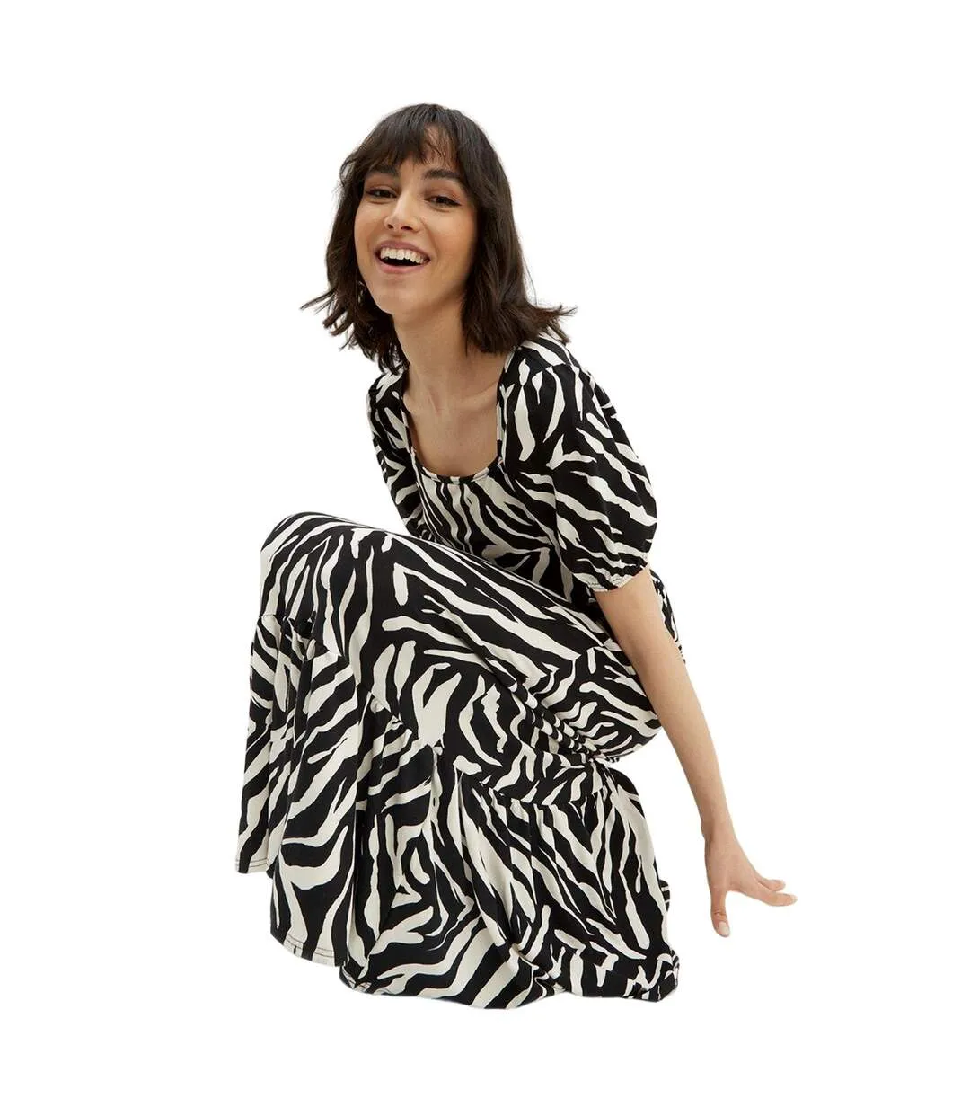 Womens/ladies zebra print tie back petite relaxed midi dress black/white Dorothy Perkins