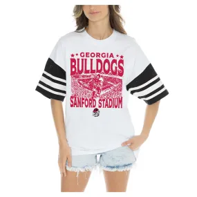 Women's Gameday Couture  White Georgia Bulldogs Crowd Pleaser Contrast Sporty Heritage Stripe Oversized T-Shirt