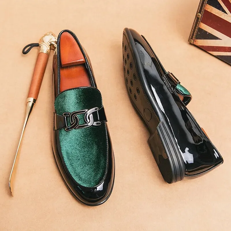 Xituodai  New Wedding Shoes for Men Loafers Green Patent Leather  Slip-On Round Toe Men Dress Shoes Free Shipping Business Size 