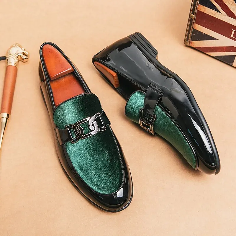 Xituodai  New Wedding Shoes for Men Loafers Green Patent Leather  Slip-On Round Toe Men Dress Shoes Free Shipping Business Size 