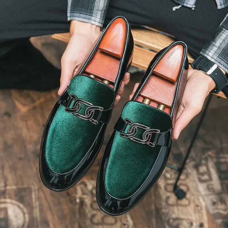 Xituodai  New Wedding Shoes for Men Loafers Green Patent Leather  Slip-On Round Toe Men Dress Shoes Free Shipping Business Size 