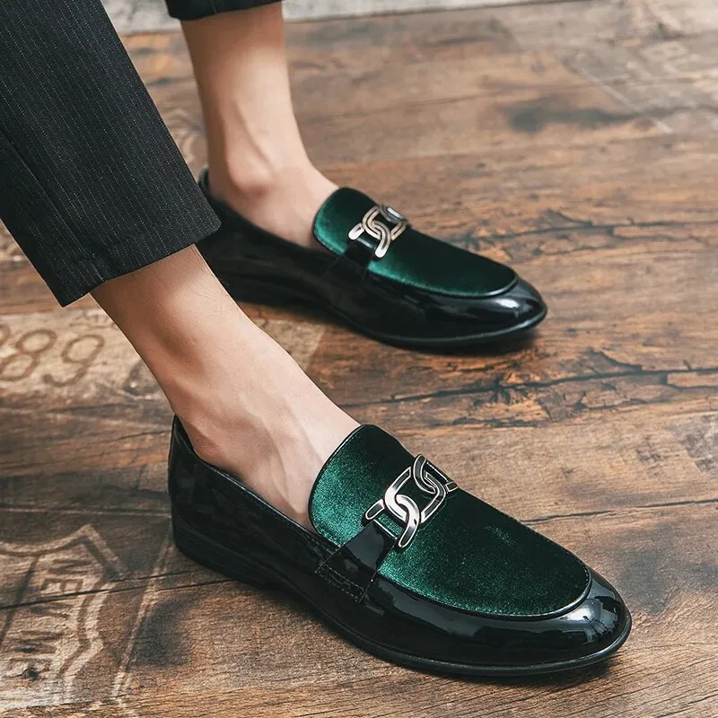 Xituodai  New Wedding Shoes for Men Loafers Green Patent Leather  Slip-On Round Toe Men Dress Shoes Free Shipping Business Size 