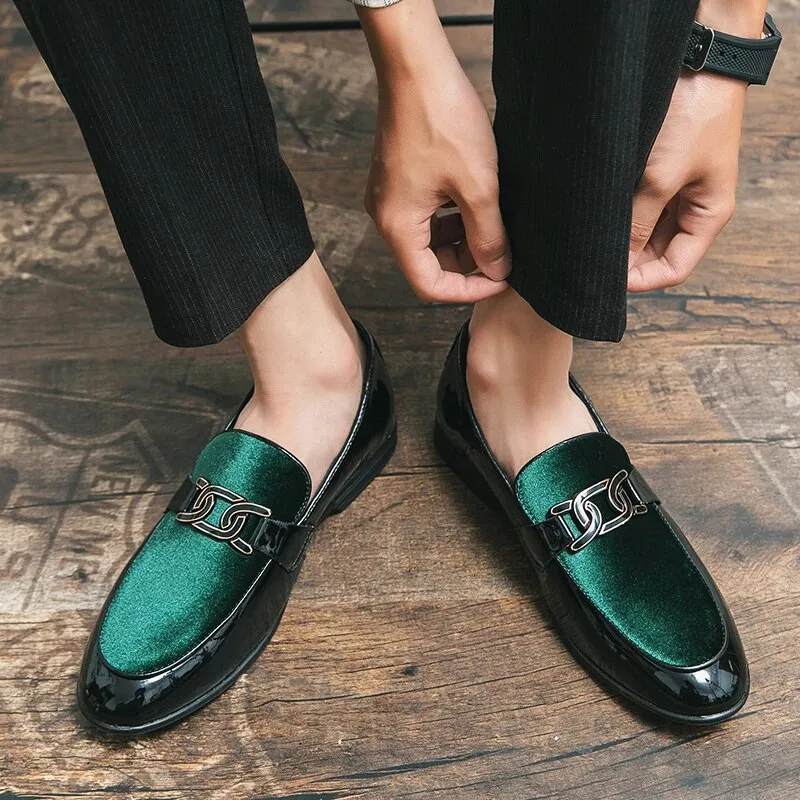 Xituodai  New Wedding Shoes for Men Loafers Green Patent Leather  Slip-On Round Toe Men Dress Shoes Free Shipping Business Size 