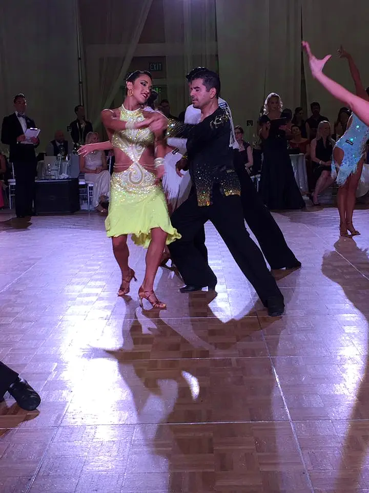 Yellow Halter Latin Dress with Pearl Accents, Swarovski Stones, Open Sides, and Open Back with Braided Strap Sz Small Lat158