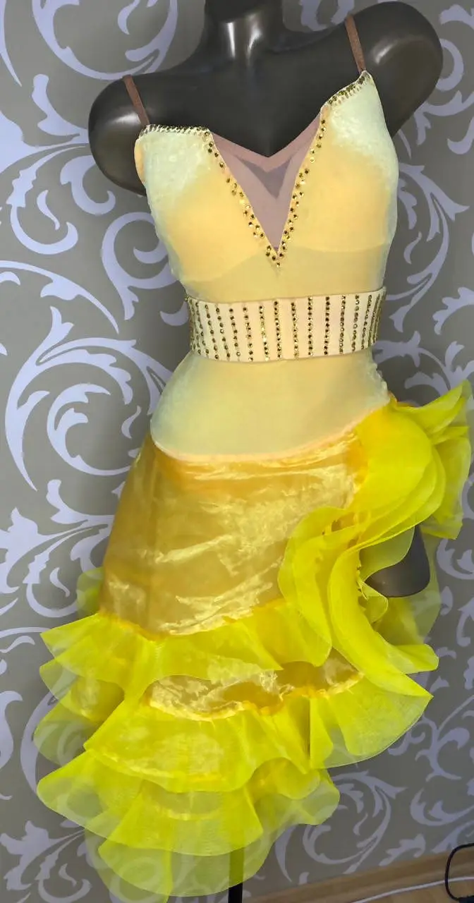 Yellow Latin Dress with Ruffles