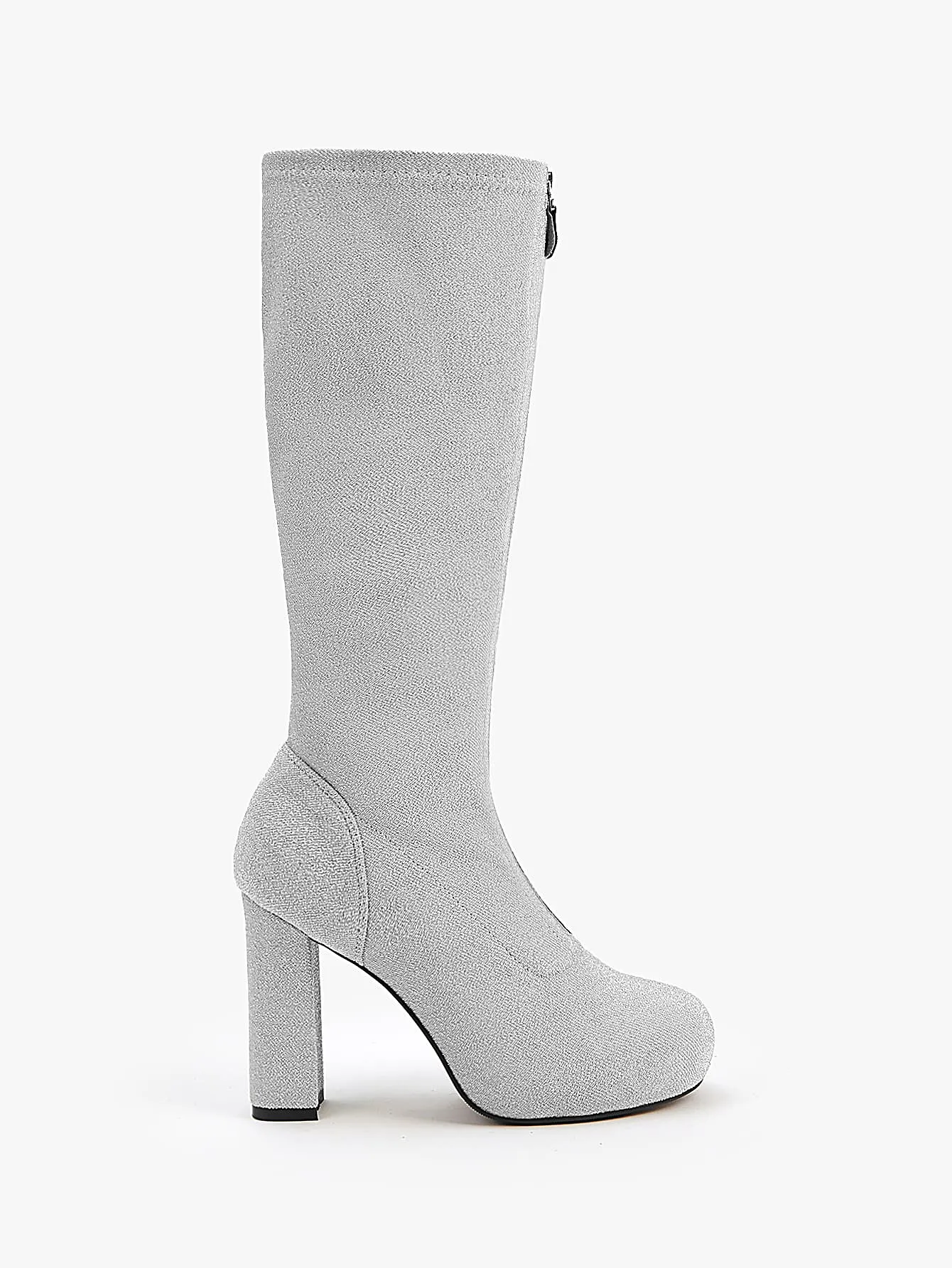 Zip Front Glitter Chunky Heeled Classic Boots